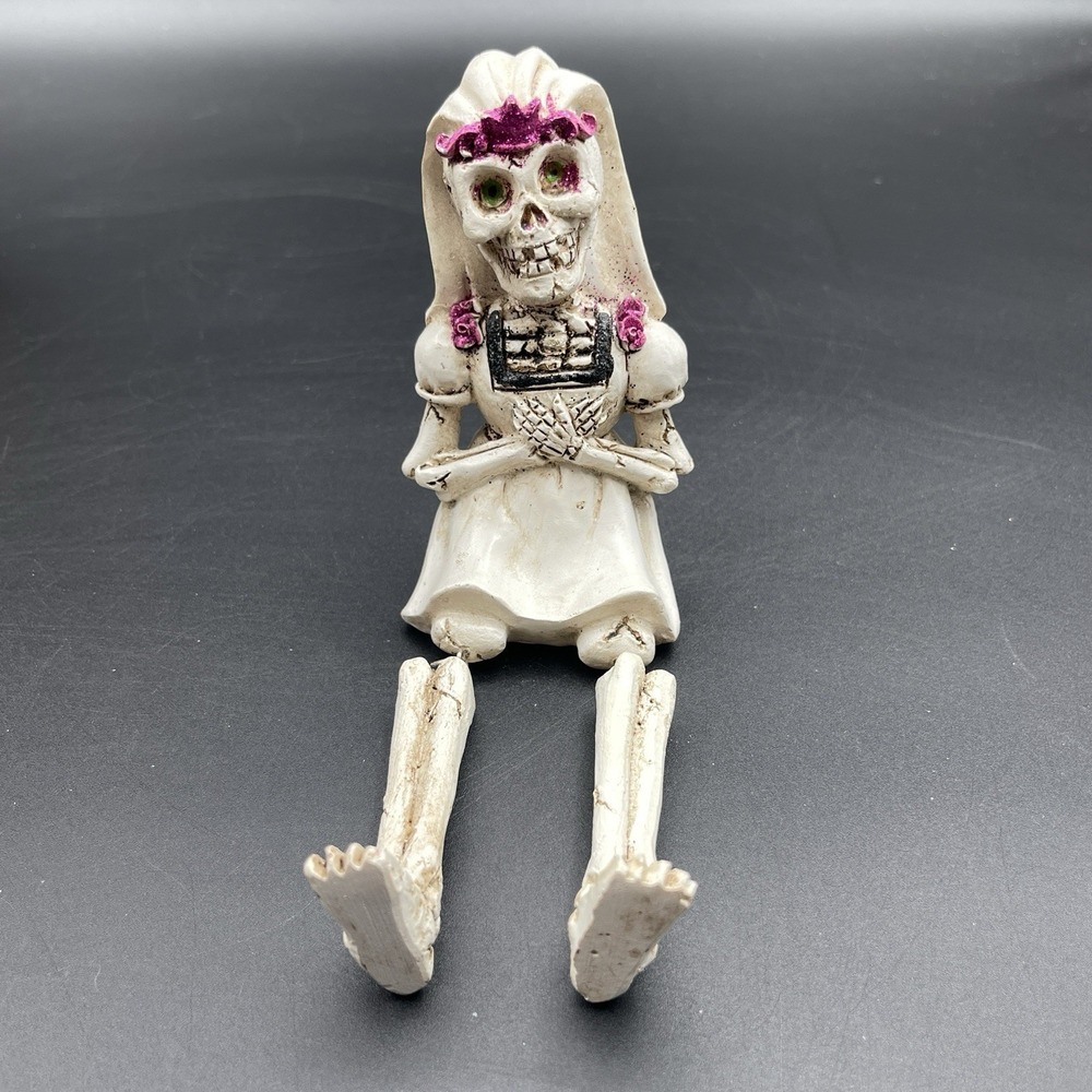 Halloween Skeleton Bride Shelf Sitter Dangling Legs Day of the Dead Decor